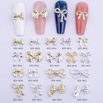 10шт Лук из сплава в стиле деко, 3D Металлический бант, роскошные текстурированные ногти, Очаровательные милые аксессуары для ногтей 