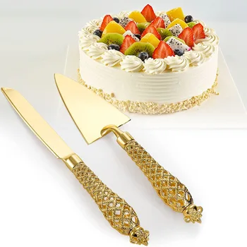 2 шт./компл. Золотой набор для резки торта, Лопатка для торта, нож для торта для свадебной вечеринки, Сервировочный Кухонный Разделитель для десертного пирога, шпатель для помадки