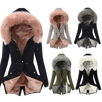 2022 Новое Модное женское пальто с меховой подкладкой, Зимнее Женское теплое пальто, Толстая длинная куртка, пальто с капюшоном, женская повседневная верхняя одежда