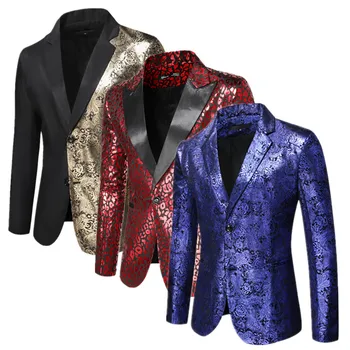 2024 Новый мужской деловой костюм с принтом, черный/ красный / Синий Модный мужской костюм для танцевальной вечеринки, тонкий блейзер, пальто