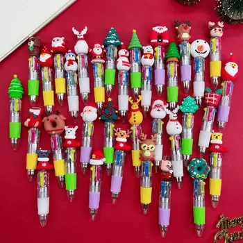 30шт Рождественская мини-4-цветная шариковая ручка Kawaii Мультфильм Лось Санта Клаус многоцветная масляная ручка Нажимные ручки для письма