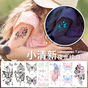 3D водонепроницаемые временные татуировки, наклейки для детей, цветы-бабочки, маленькие блестящие светящиеся поддельные татуировки, фестиваль мультяшного искусства