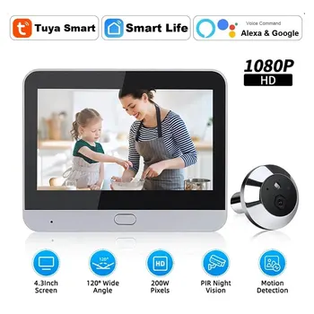 4,3-дюймовый WiFi-глазок Tuya Smart 1080P WiFi-глазок, видеокамера домашней безопасности ночного видения, видеодомофон