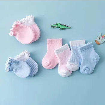 4 пары / комплект Детские Носки Для Новорожденных + Перчатки С защитой От царапин, Дышащая Эластичность, Защита Лица, Варежки, Чулок Для Малышей