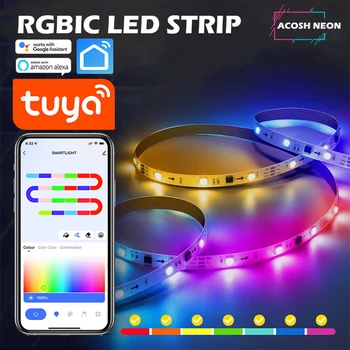 65,5 футов /20 м TUYA Светодиодные Ленты RGBIC Smart Light Strip WIFI Dreamcolor Гибкая Лента Освещения работает с Alexa Для спальни