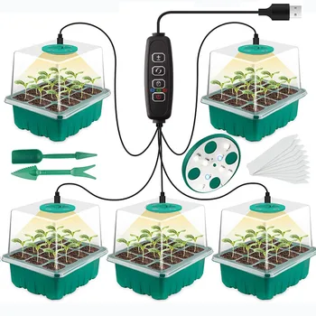 8 светодиодных светильников полного спектра с 12-луночным лотком для рассады растений, закваски для проращивания семян, фитолампы для выращивания в теплице