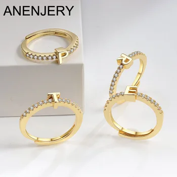 ANENJERY Блестящие кольца с микроцирконом A-Z из 26 букв для девушки из Нью-Йорка, изысканное роскошное регулируемое кольцо для вечеринки, украшения для помолвки