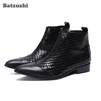 Batzuzhi/ Новые модные мужские ботинки, черные кожаные ботинки с острым носком, мужские черные деловые модельные ботинки на молнии, мужские botas hombre! 12 долларов США