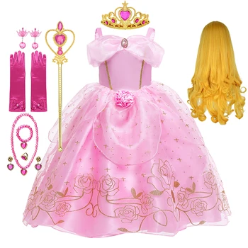 Disney Aurora Princess Для девочек, Спящая красавица, косплей костюм, маскировочная одежда для Хэллоуина, праздничный наряд для вечеринки
