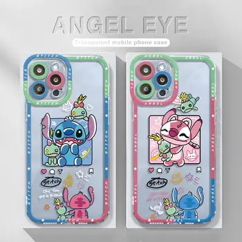 Disney Stitch Angel Love Couple Прозрачный Чехол Для Apple iPhone 15 14 13 12 11 Pro Max 13 12 Mini XS Max XR X 7 8 6 6S Plus Чехол