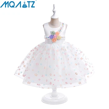 MQATZ, Детская одежда, Расшитая бисером, для девочек-цветочниц, Белое Свадебное Летнее платье Подружки невесты, Детское вечернее платье для выпускного вечера, бальное платье Vestidos