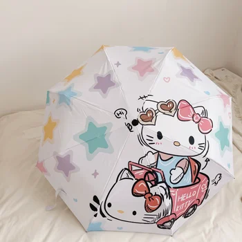 Sanrio Милый зонтик Hello Kitty Женский мультяшный солнцезащитный зонт двойного назначения Студенческий легкий автоматический солнцезащитный зонт