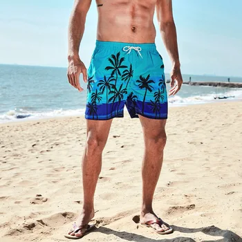 Большие размеры Цифровая печать Быстросохнущие пляжные брюки Мужской стиль Спортивный пояс на подкладке Пляжные шорты