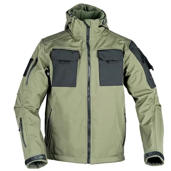 Военные тактические куртки Мужские Soft Shell, водонепроницаемая ветрозащитная куртка с капюшоном и множеством карманов, уличная униформа из кожи акулы