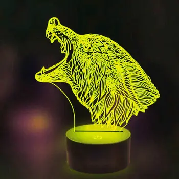 Волк Ночник для Детей 3D Иллюзия Ночник 16 Цветов, Меняющихся с помощью Пульта Дистанционного Управления Декор Комнаты Подарки для Детей Мальчиков Девочек