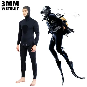 Гидрокостюм Камуфляжный 3 мм с длинным рукавом и капюшоном из 2 частей неопрена Для мужчин, сохраняющий тепло, костюм для подводного плавания, купальники