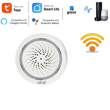 Датчик сигнализации горячей температуры и влажности Wifi Сирена Tuya Smart Life App Работает с ECHO Alexa Google Home IFTTT