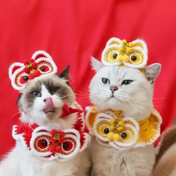 Декоративная шляпа-ошейник для домашних животных 2023 года, Аксессуары для костюмов в китайском новогоднем национальном стиле для кошек и собак