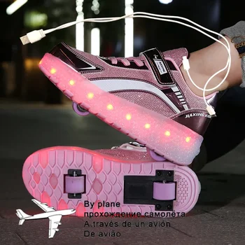Детская повседневная обувь для роликовых коньков с USB-зарядкой Для мальчиков и девочек, автоматические Джазовые детские светящиеся кроссовки с подсветкой на колесиках