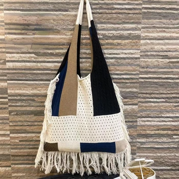 Дизайнерская мини-сумка через плечо с цветочным принтом и кисточками ручной работы, вязаная крючком, женские пляжные сумки через плечо, сумочка для женщин