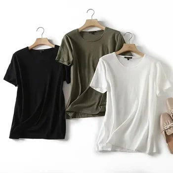 Женская 2023 Новая многоцветная базовая футболка, Повседневная Свободная женская футболка с круглым вырезом и короткими рукавами, женская однотонная футболка, Топ