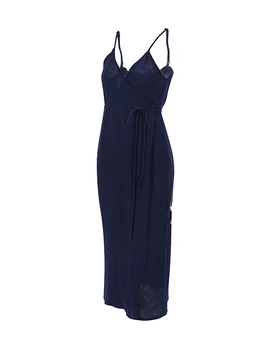 Женское платье Макси с открытой спиной, вязаное бандажное платье на бретельках, длинные платья с глубоким вырезом и завязками, облегающее вечернее платье
