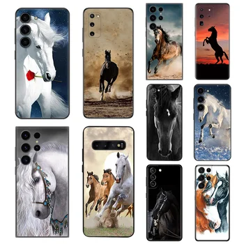 Животное Белая Лошадь Силиконовые Черные Чехлы Для Телефонов Samsung Galaxy S23 Ultra 5G S22 S21 S20 FE Plus Note 20 10 9 8 S10 Lite Cover