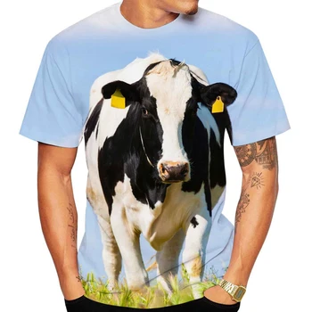 Забавная летняя футболка с 3D-принтом коровы для мужчин, крутые рубашки, повседневные футболки с короткими рукавами и круглым вырезом.