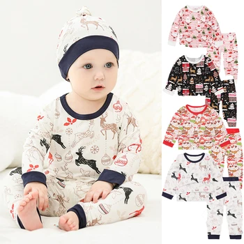 Комплект пижам из бамбукового волокна с рождественским принтом для малышей, одежда для маленьких мальчиков и девочек, комплект детской одежды с длинными рукавами, пижамы для девочек