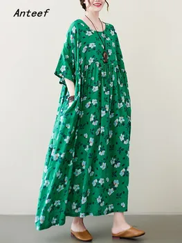 короткий рукав хлопок оверсайз винтажный цветочный новинка в платьях для женщин повседневное свободное длинное летнее платье элегантная одежда 2023