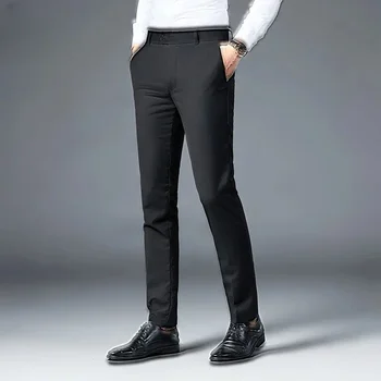 Летние мужские брюки в деловом классическом стиле, тонкие однотонные костюмные брюки, дышащие брюки с прямыми штанинами, мужская одежда A28