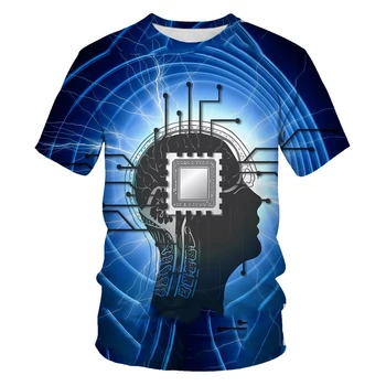 Летняя Мужская футболка Electronic Chip Personality С 3D Принтом, Короткий Рукав, Модная Футболка Harajuku С Круглым вырезом, Удобная Быстросохнущая Рубашка