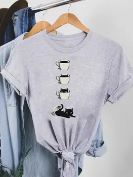 Любимая кошка, милая трендовая одежда 90-х, Женская летняя футболка с графическим принтом, Модные повседневные футболки с коротким рукавом
