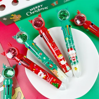 Милый Рождественский Санта Клаус, Шариковая ручка 10 цветов, Выдвижная ручка Kawaii, Подарки для студентов, Школьные Офисы, Канцелярские принадлежности.