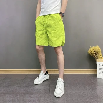 Мужская одежда Модные Летние Новые трендовые Цветные быстросохнущие шорты Корейские мешковатые штаны-шаровары для мужчин, пляжные брюки, тонкие шорты Homme