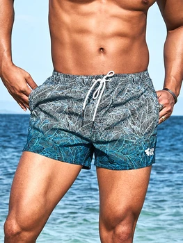 Мужская пляжная одежда, мужские быстросохнущие Мешковатые мужские купальники, шорты для бега трусцой, Модные пляжные шорты с принтом листьев GMA2288