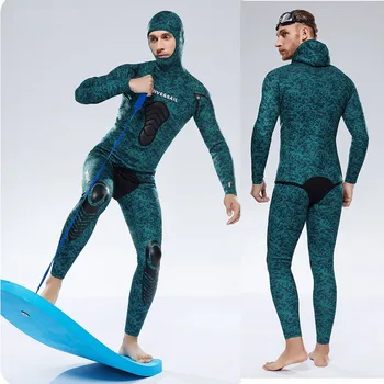 Мужской камуфляжный неопреновый гидрокостюм премиум-класса из 2 частей толщиной 3 мм для подводной охоты с открытыми порами, костюм для подводного плавания, толстовка с капюшоном, костюмы для подводного плавания