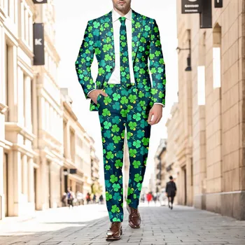 Мужской костюм Clover-Графическое платье на День Святого Патрика-Брюки Ирландский праздничный костюм-двойка-пиджак Зеленые Блейзеры terno masculino