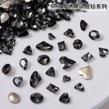 Наращивание ногтей Прозрачный Черно-серый кристалл неправильной формы с заостренным нижним ворсом, бриллиант в виде скошенного сердца, топор для ногтей, ювелирные изделия с бриллиантами