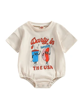 Наряд для маленьких девочек и мальчиков на 4 июля, вечеринка в США, рубашка с буквенным принтом, комбинезон с пузырями, летняя одежда для новорожденных