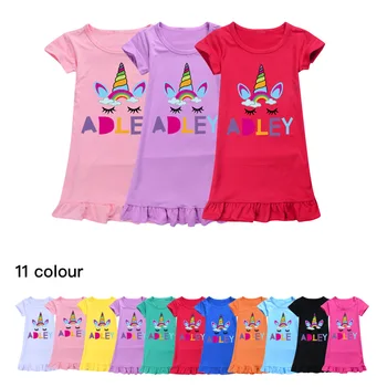 Новое платье A FOR ADLEY, ночная рубашка для девочек, пижама с героями мультфильмов, детская одежда, пижамное платье с короткими рукавами, детская семейная одежда