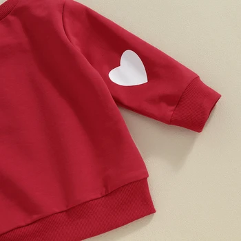 Одежда для маленьких девочек на День Святого Валентина, Топы с длинными рукавами и буквенным принтом, брюки с эластичным поясом и рисунком в виде сердца, наряд