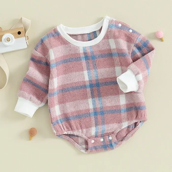 Одежда Для новорожденных мальчиков и девочек, клетчатый фланелевый пуловер с длинными рукавами, комбинезон, комбинезон оверсайз, боди