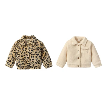 Осенне-зимние плюшевые пальто для маленьких девочек, однотонная верхняя одежда с леопардовым принтом и пуговицами на лацканах, 6 М-4 Т