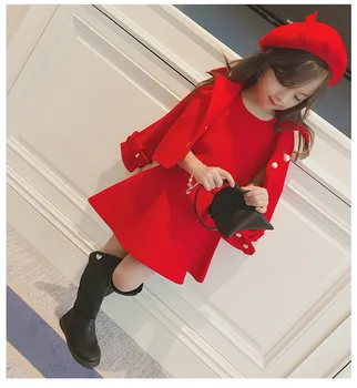 Осенний детский комплект 2023 года, Корейская версия жилета для девочек, юбка + шерстяная куртка + шляпа, Комплекты из трех предметов Для девочек, Модная Красная одежда