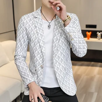Осенняя мужская одежда HOO 2023, новый блейзер с треугольным принтом, тонкий молодежный модный блейзер для отдыха