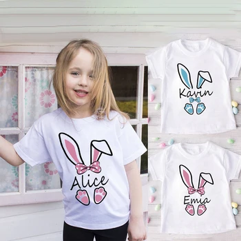 Персонализированная детская Пасхальная рубашка с пользовательским именем, детская футболка с кроликом, одежда для мальчиков и девочек, Рубашки для братьев и сестер на Пасху
