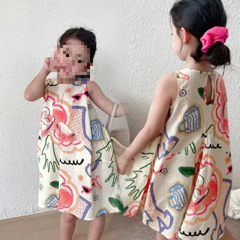 Платья для девочек Toodler Детские платья с цветочным рисунком, детский сарафан без рукавов, летняя одежда 2023 года, Повседневная Новая одежда