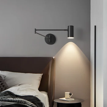 Поворотное регулируемое коромысло с длинным шестом минималистичная гостиная ТВ фон стены дизайнерская спальня прикроватная тумбочка для чтения настенный светильник