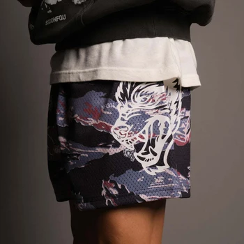 Повседневные шорты в американском стиле в стиле Ретро, летние Новые мужские шорты для занятий спортом, фитнесом, Быстросохнущие, Дышащие, Стрейчевые, с 3D-принтом, Пятиточечные брюки